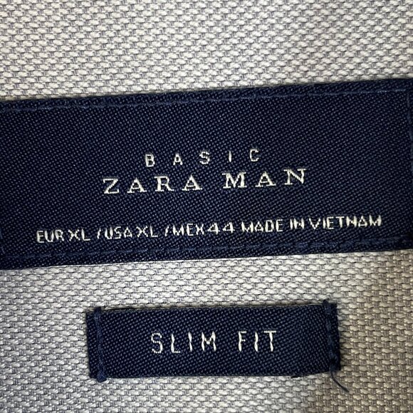Zara Man Shirt Mens XL Slim Fit Button-Up Gray White Microdot Soft Long Sleeve - Picture 5 of 14